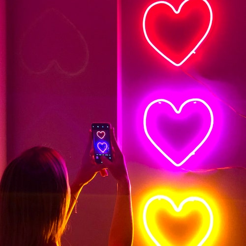 Bedroom Neon Sign double Heart Neon Lights Led Etsy
