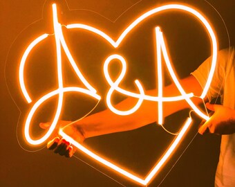 Custom Initials Heart Neon Wedding Sign, Personlized Wedding Initials Neon Sign for Decoration, Couple Initials LED Heart Neon, Anniversary