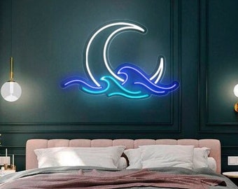 Moon neon sign - Wave Neon Sign, Wall Decor, Wall Sign, Sunset led sign, Sea and moon neon sign, moon phaze neon sign, Nature neon sign
