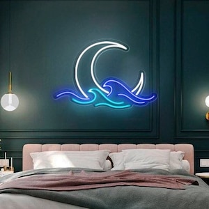 Moon neon sign - Wave Neon Sign, Wall Decor, Wall Sign, Sunset led sign, Sea and moon neon sign, moon phaze neon sign, Nature neon sign