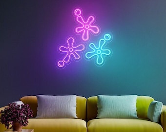 Popping Flowers Neon Sign, LED Custom Multi Colors Lights For Home Room Wall Decor Party Decor Customize Your Favorite Flowers Led Lights