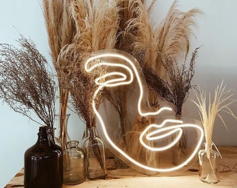 Cara de mujer con luz de neón - Letrero de neón Led - Neón de decoración del hogar - Luces personalizadas de neón - Letrero de neón del dormitorio