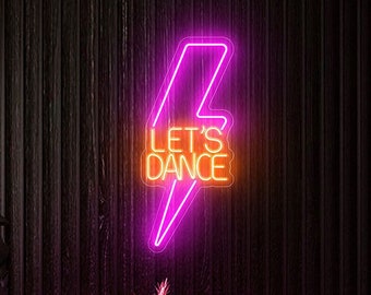 Let's Dance neon sign, Neon sign bedroom, Party neon sign, Lightning bolt neon, Birthday gift, Personalized gift, Decor party, neon sign art