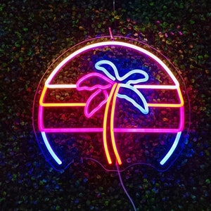 Palm tree retro 80s Neon light, LED neon sign, Wall decor, Retro neon sign, Wall light retro, Retrowave art, Retro neon lights, Sunset palm