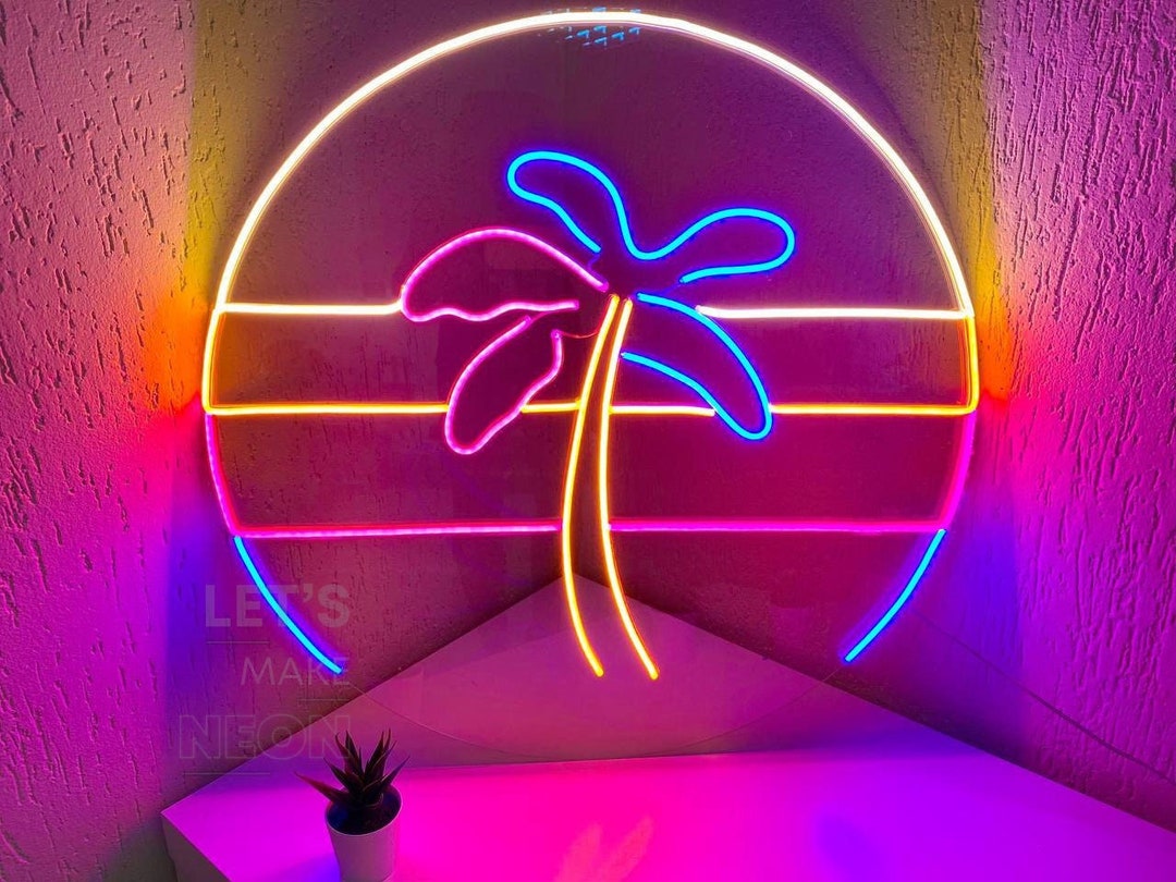Palm Tree Retro 80s Neon Light, Neon Sign, Wall Decor, Retro Palm Tree Retro 80s Neon Light, Neon Sign, Wall Decor, Retro