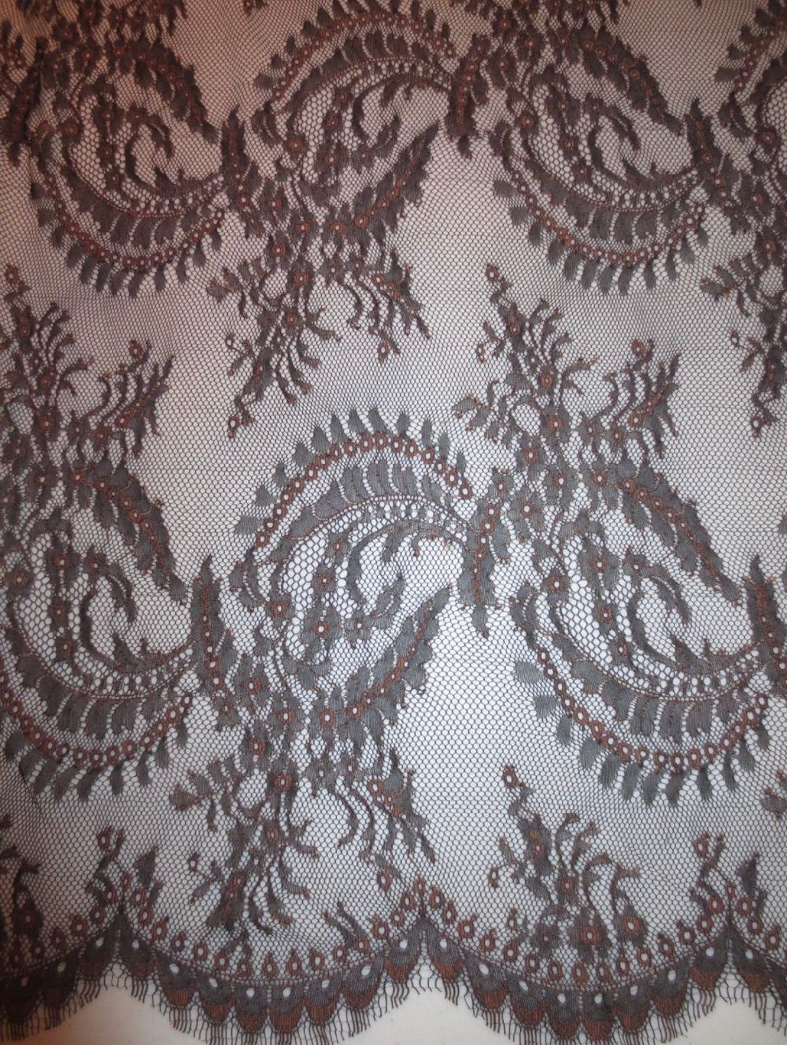 Black and Brown Floral Design Chantilly Leavers Lace Fabric Etsy