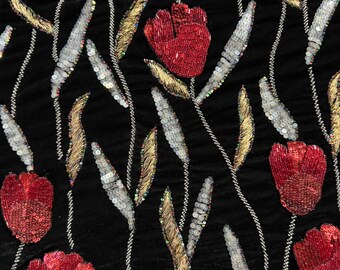 Exclusive Luxury High-end Velvet  Hand Beaded and Embroidered Fabric- - 5 meters