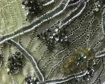 Fabulous Intricate Couture Beaded and Sequined Mint Green French Lace Fabric - Sold per yard
