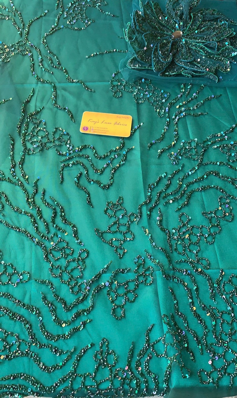 Stunning Luxury Emerald Green Designer Hand Beaded Fabric With Etsy