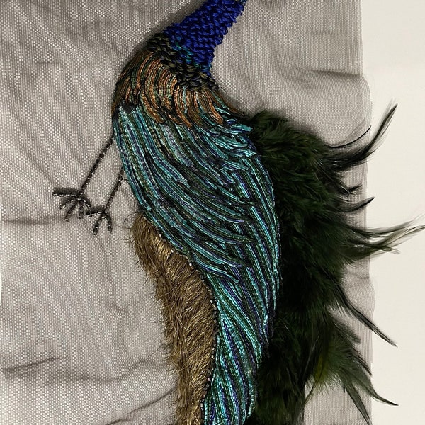 Stunning Hand made Peacock Motif Embellished with Beads