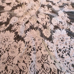 Yellow Ivory Floral Design French Alencon Bridal Lace Fabric- - Sold Per Yard