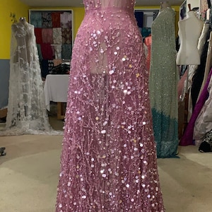 Fabulous Luxury Haute Couture Designer Pink Beaded and Sequined Fabric -- 2.5 yards