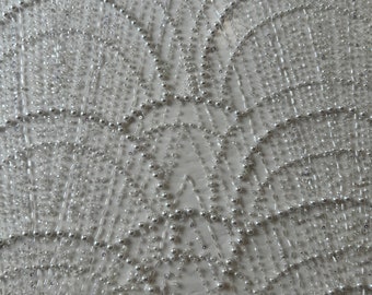 Stunning Bridal Ivory Hand made Tulle Fabric embellished with Beads, Sequins and Pearls - - Sold per yard