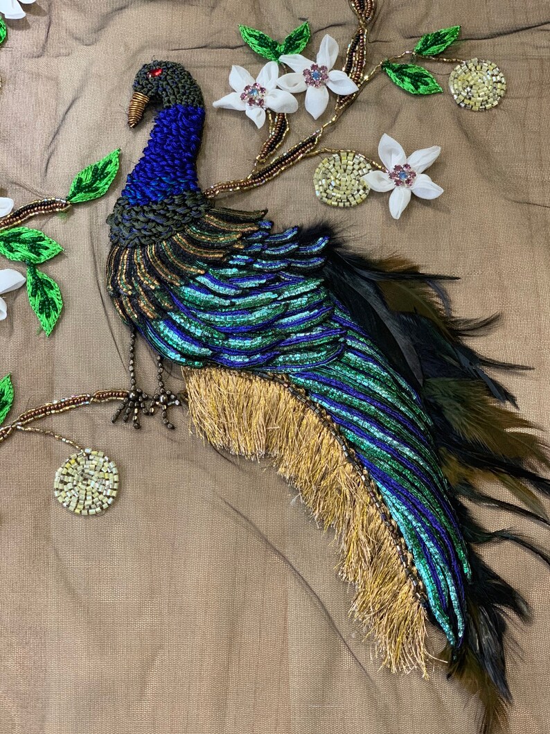 Stunning Hand made Peacock Motif Embellished with Appliqués Etsy