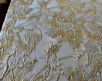 Stunning Metallic Gold and Gray Floral Luxury Brocade Fabric- - Sold per yard