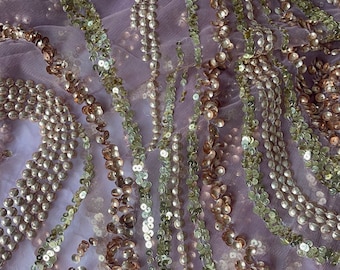 Exquisite and Luxury Abstract design Sequined and Beaded Fabric — Sold per yard