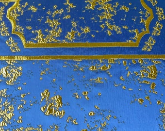 Exquisite Luxury Designer Blue and Gold Classical Metallic Brocade Fabric -- Sold per yard