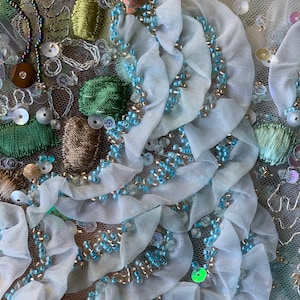 Embroidered Beaded Tulle Fabric: Blue Green Sequined Couture, Sold Per Yard