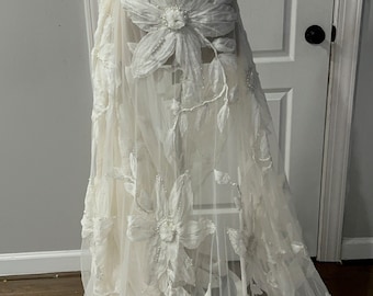 Fabulous Bridal Ivory Hand made Tulle Fabric embellished with Beads, Sequins and 3D Appliqué- - Sold per yard