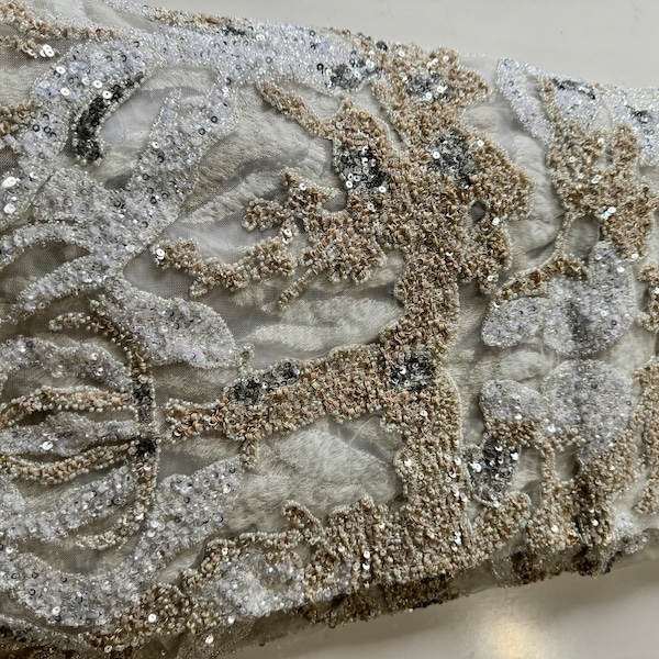 Exquisite Haute Couture Beaded and Embroidered Fabric- Sold per yard