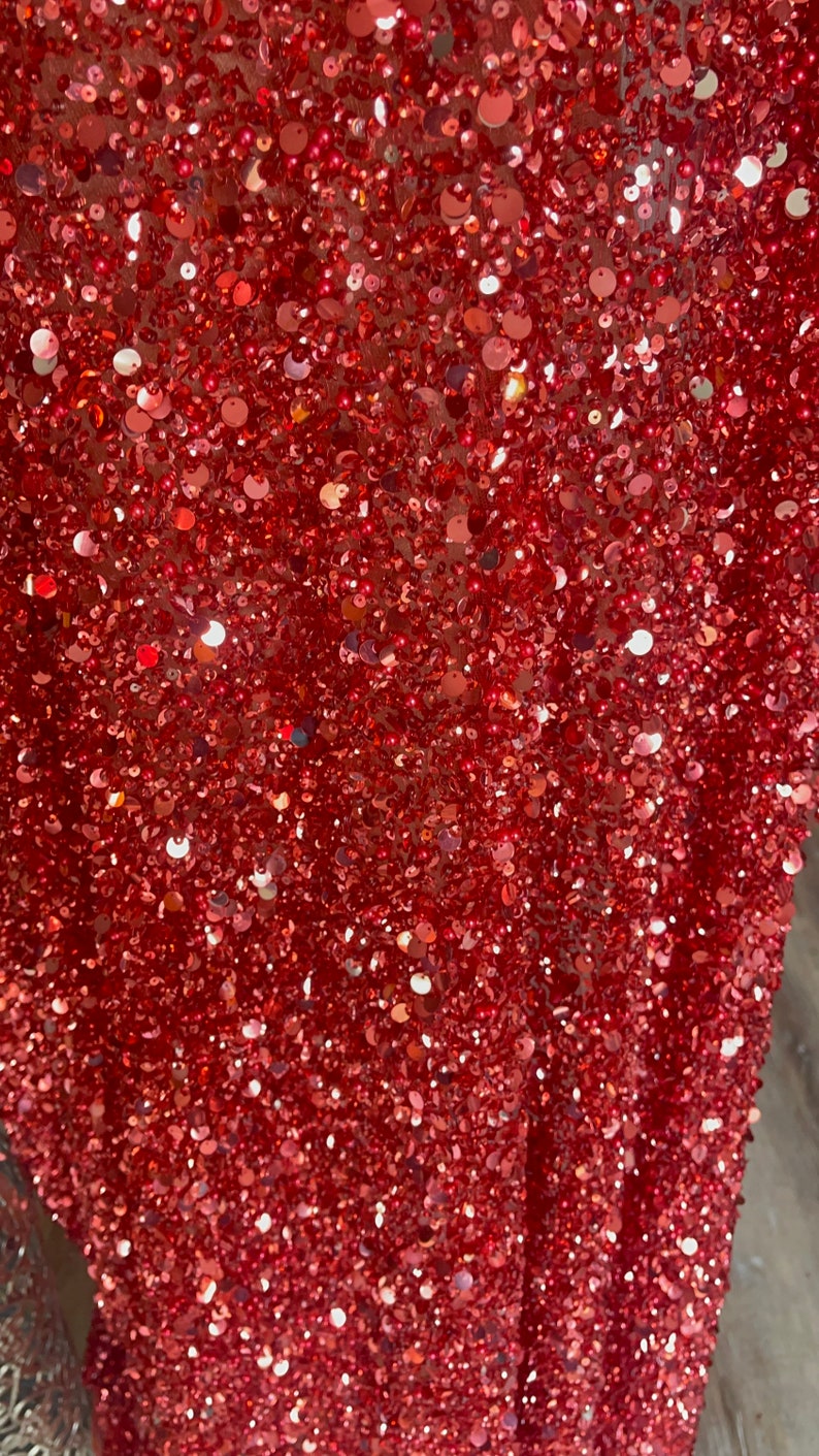 Exquisite and Luxury Red Allover Sequined and Beaded Fabric - Etsy