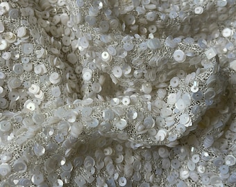 Exquisite and Luxury Allover Ivory Sequined and Beaded Fabric — Sold per yard