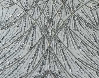 Exquisite and Luxury Silver Sequined and Beaded Fabric — Sold per yard