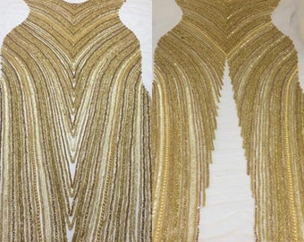 Fabulous Gold Beaded, Rhinestoned and Sequined Front, Back and Sleeves Panel Fabric Set