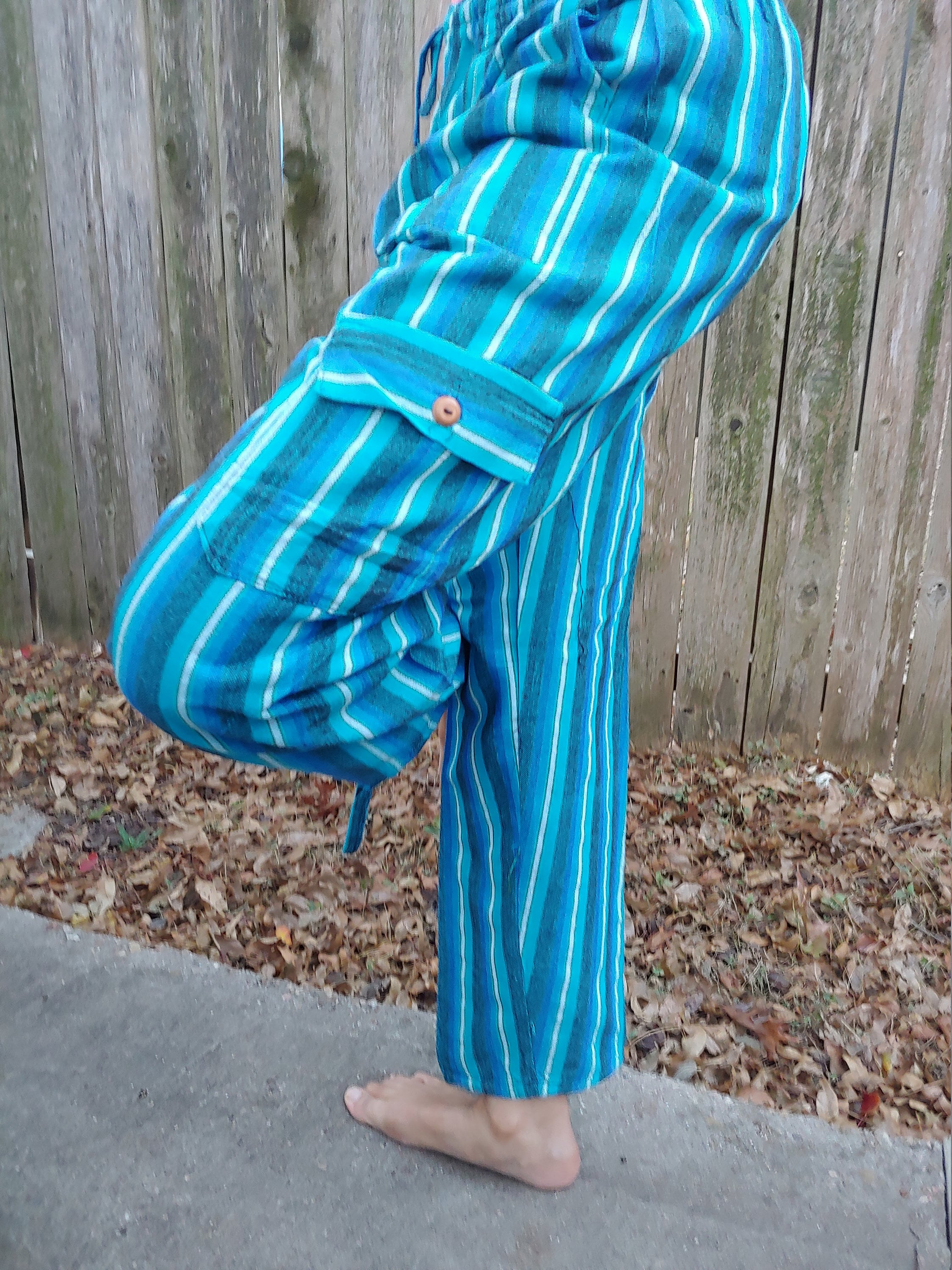 Light Blue and Blue Comfortable Ecuadorian Hippie Pants for Men and Women