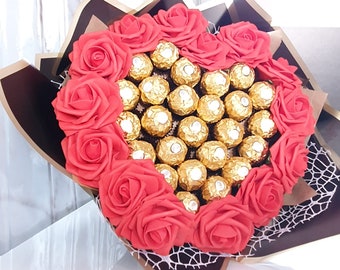 Bouquet di cioccolato Cuore Ferrero, Festa della mamma, Festa del papà, Regalo di compleanno per lei, Regalo di anniversario, San Valentino, Congratulazioni, Grazie