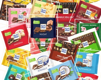 Ritter Sport Chocoladedoos gemengd Leuke cadeau-ideeëndoos Verjaardagscadeau 24 x 100 gr Chocolade