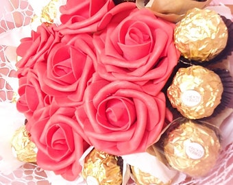 Bouquet di cioccolato Ferrero, Festa della mamma, Festa del papà, Regalo di compleanno per lei, Regalo di anniversario, San Valentino, Congratulazioni, Grazie