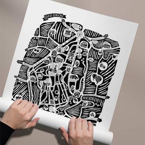 Stadtplan von SAINT EMILION. Kartografisches und dekoratives Poster. Reiseplakat für den Weinliebhaber. Handgefertigte Illustration.