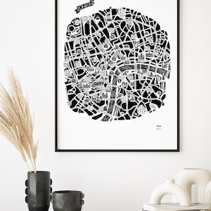 Decoration murale Londres Affiche plan de ville decoration murale Carte fait main. Cadeau Souvenir de vacances. Poster original