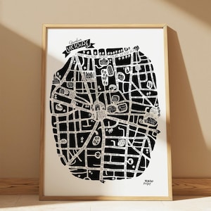 Plakat des Stadtplans des Victoire-Viertels in Bordeaux. Originelle und handgefertigte Illustration. Dekoratives Poster. 100 % hergestellt in Frankreich