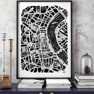 Travel Poster BORDEAUX Affiche plan de ville decoration murale Carte fait main. Cadeau Souvenir de vacances.