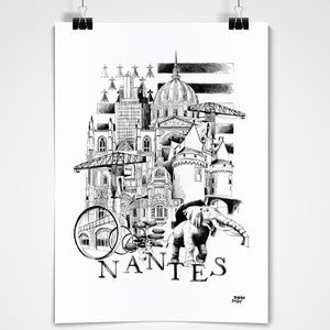 Nantes Poster Decorative and original poster Handmade wall art Unique travel poster Gift for him