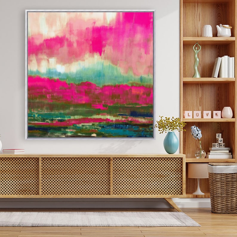 Hot Pink Wall Art Large Canvas Print Original Pink Painting Etsy