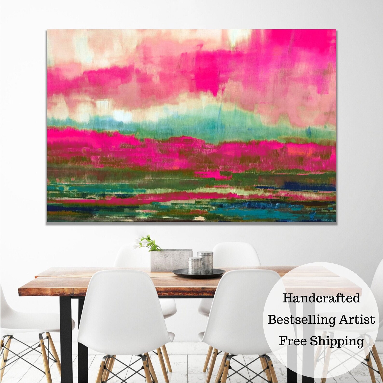 Hot Pink Wall Art Large Canvas Print Original Pink Painting Etsy