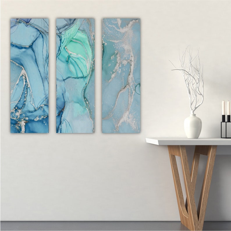 Large Wall Art Set of 3 Vertical Wall Decor Set Poured Etsy