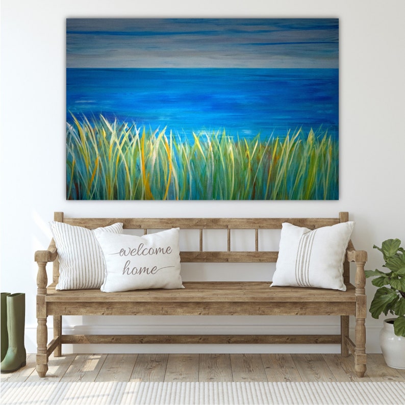 Ocean Horizon Beach Decor for Bedroom Beach Wall Art with Coastal Beach Grass Home Decor Beach Theme Beach CANVAS PRINT Large Wall Decor