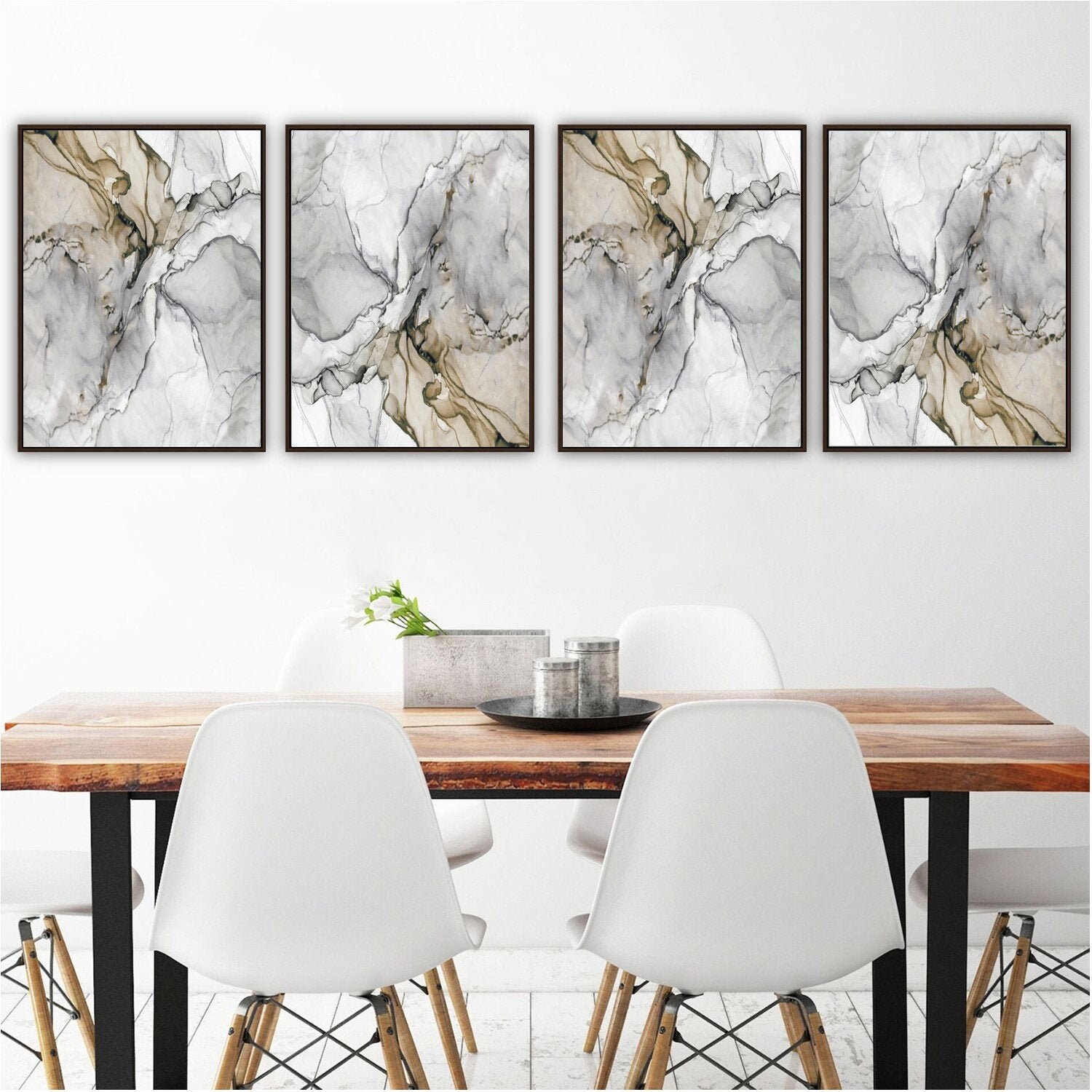 4 Piece Canvas Wall Art Print Set Framed Grey Beige Tan White | Etsy