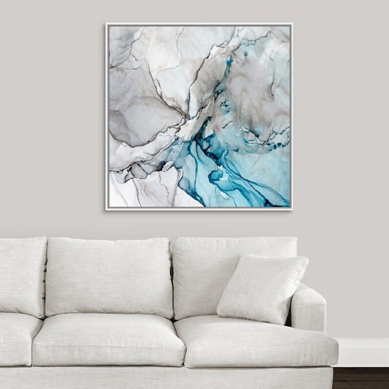 Large Wall Art Blue White Grey Canvas Print Over Bed Wall Etsy