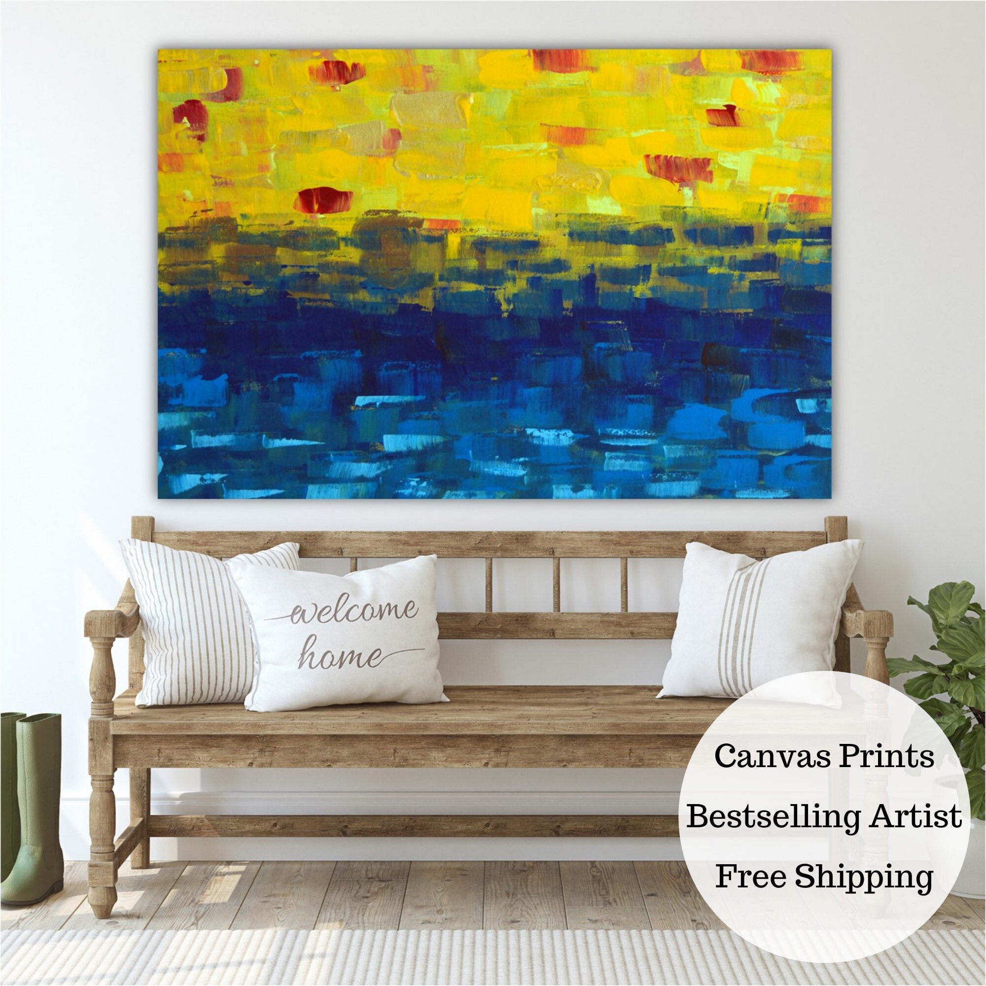 Blue and Yellow Canvas Wall Art Print Large Red Blue and - Etsy