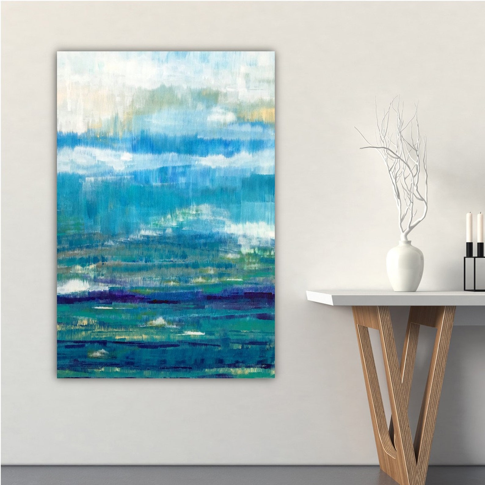 Vertical Wall Decor Blue and White Tall Vertical Wall Art Etsy