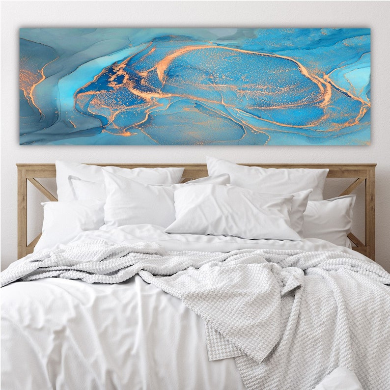 Blue and Copper Wall Art Large CANVAS Art Boho Wall Decor Etsy
