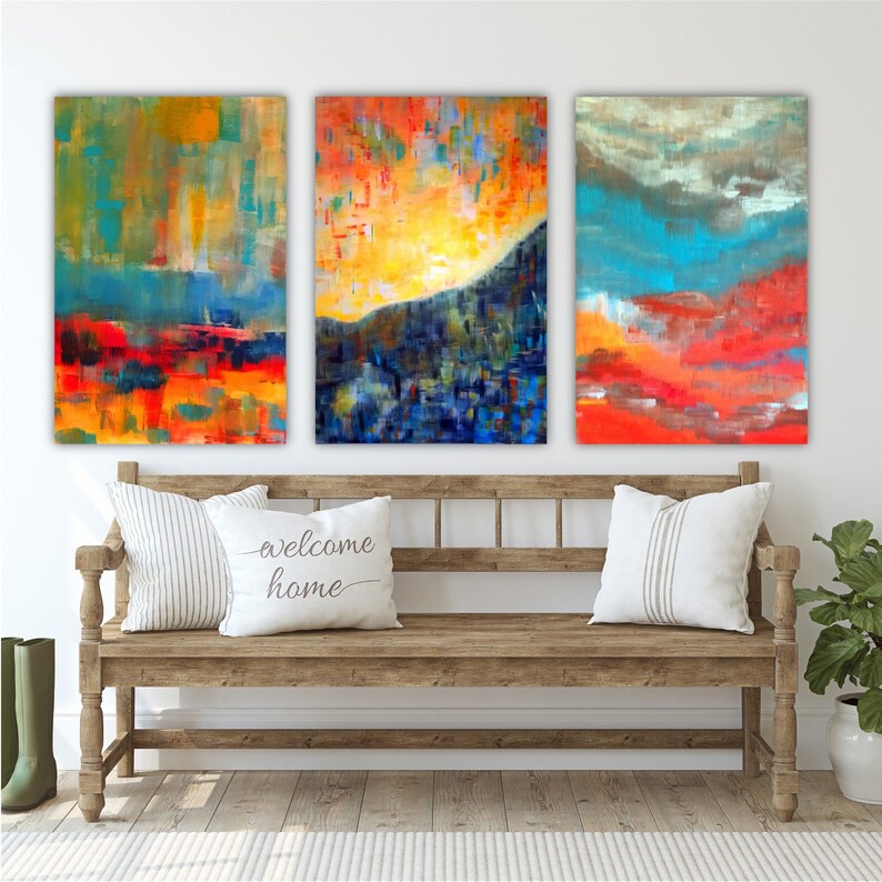 Three Piece Wall Art Canvas Abstract Three Panel Wall Art | Etsy