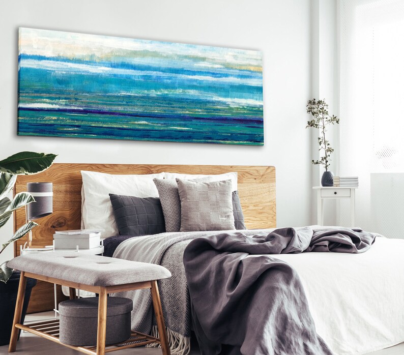 Large horizontal Canvas Wall Art Abstract Beach Painting on Etsy