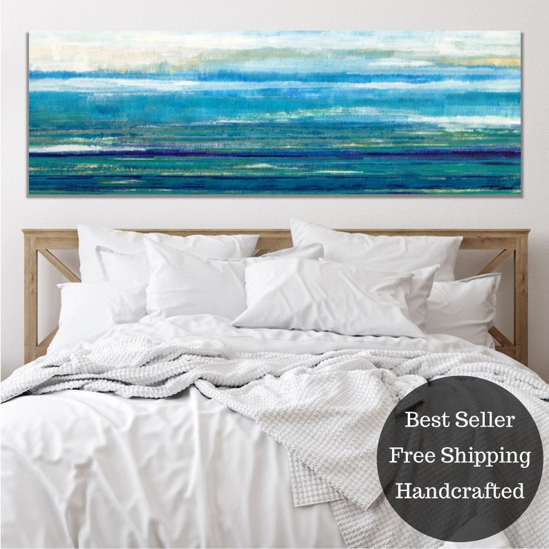 Large horizontal Canvas WALL ART PRINT Abstract Beach Painting Etsy