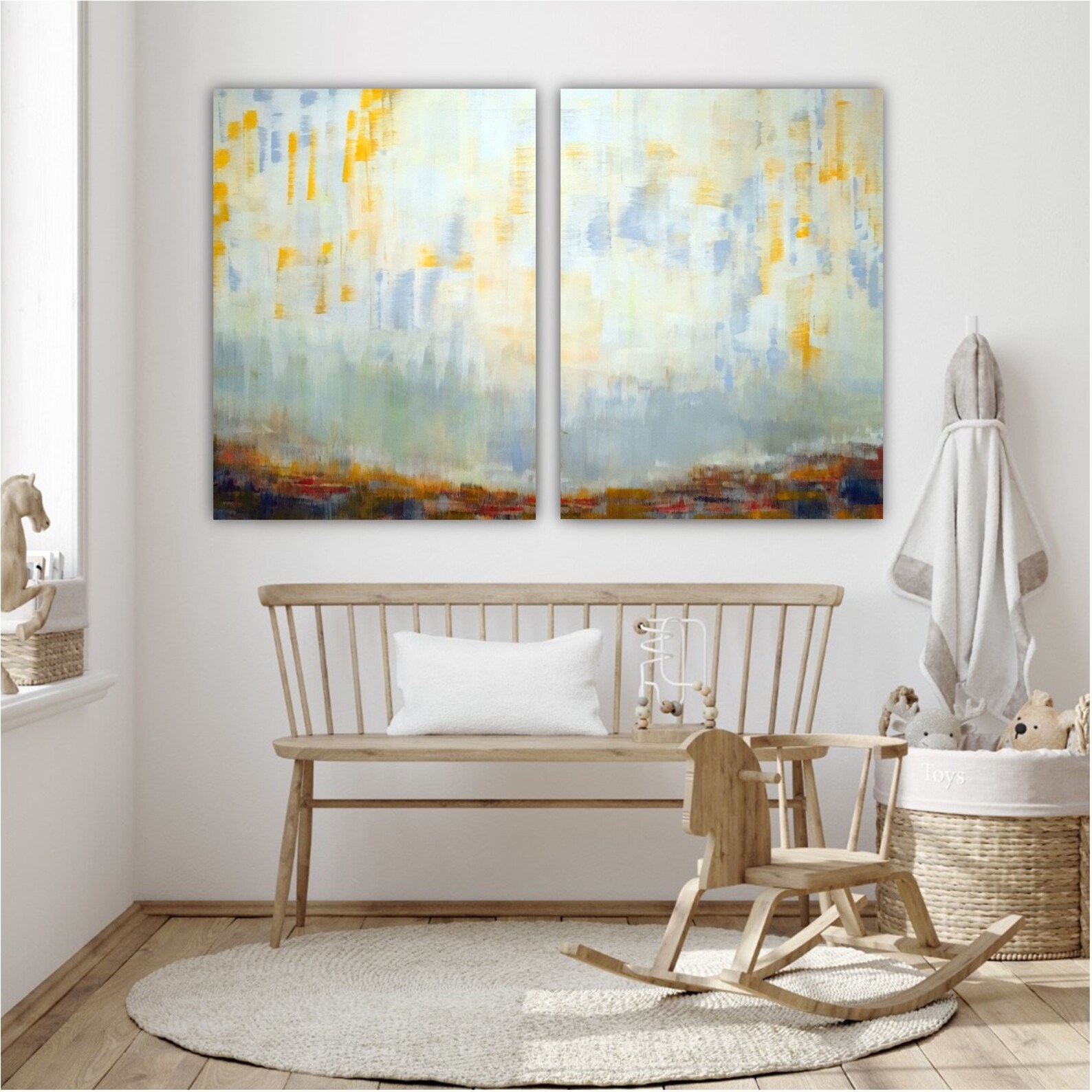 Long Horizontal Wall Art Neutral Framed Set of 2 Canvas Prints Etsy UK
